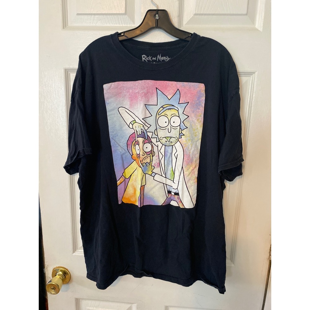 Rick and Morty Adult Swim Ripple Junction Graphic T-Shirt Black Mens 2XL XXL